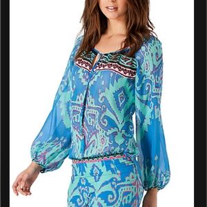 HALE BOB Multicolor Abstract Print Silk Long Sleeve Top; Size M